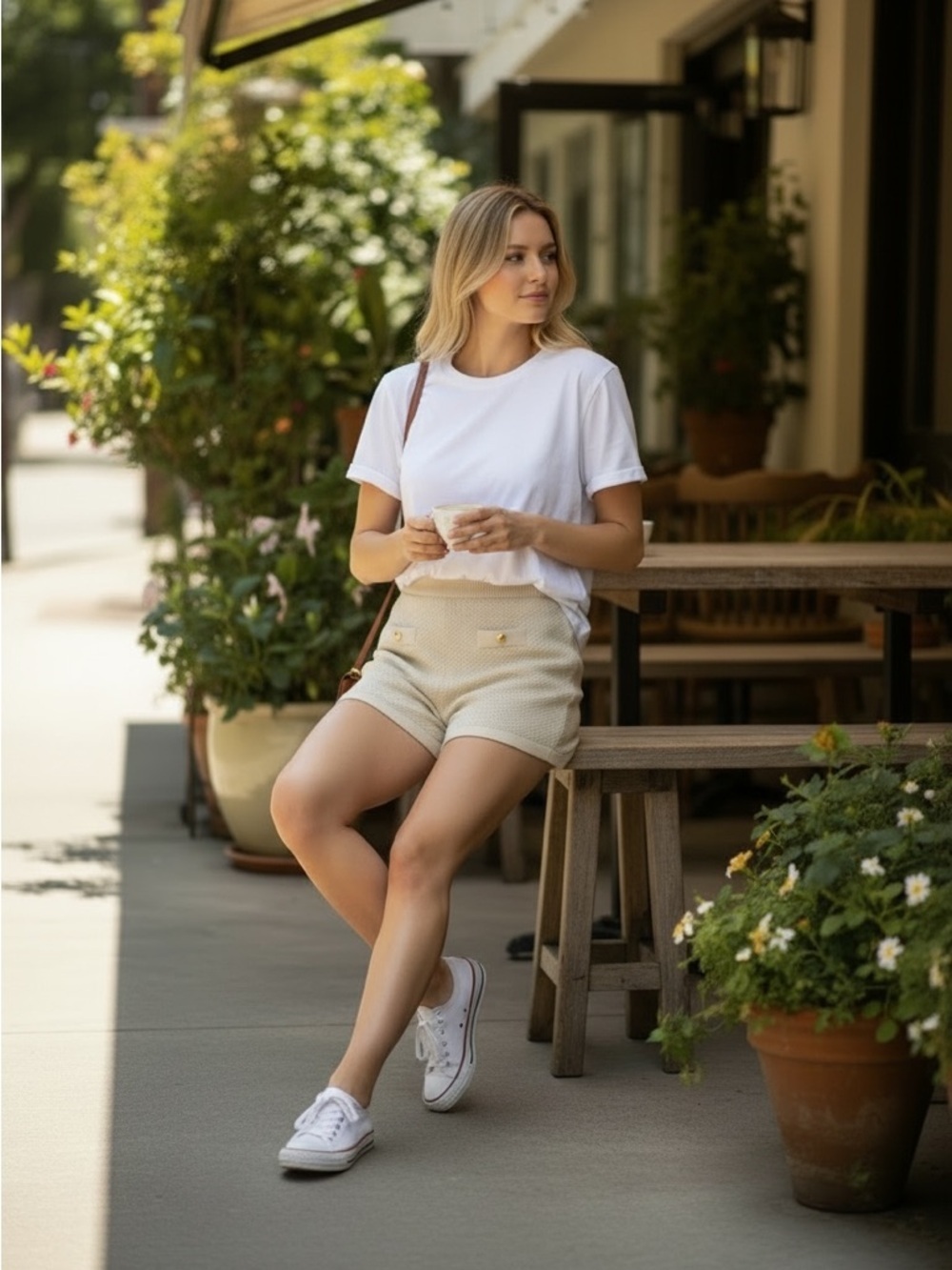 Reformation Charlotte Cotton Shorts in Birch XL Women’s Knit High Waist Cream